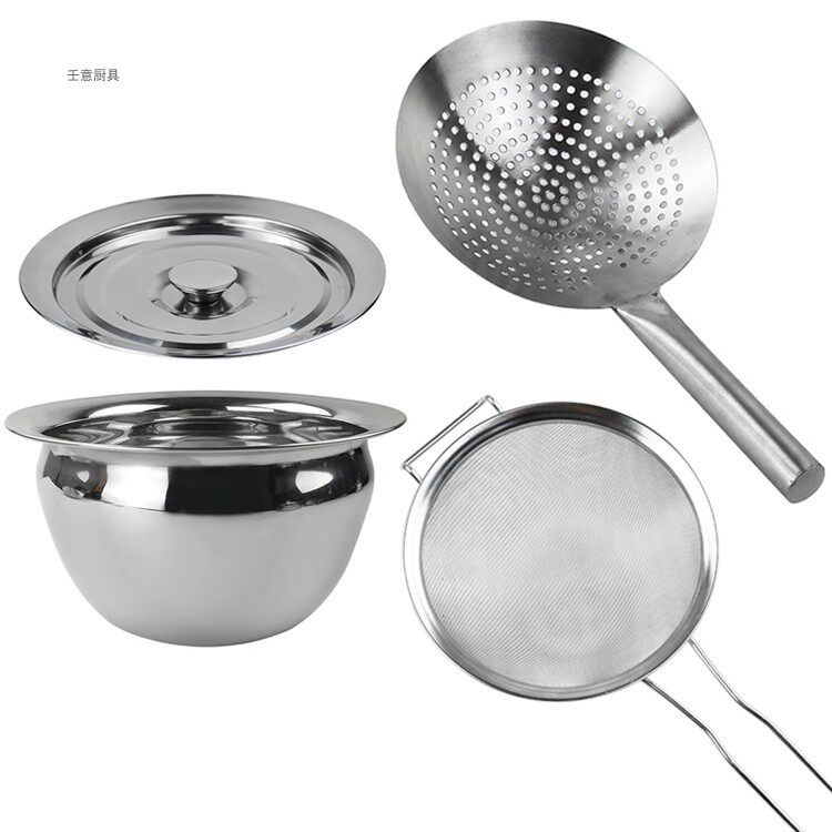 Stainless steel oil basin Large can be equipped with colander thickening set Seasoning basin can be heated bowl Male oil drum cylinder
