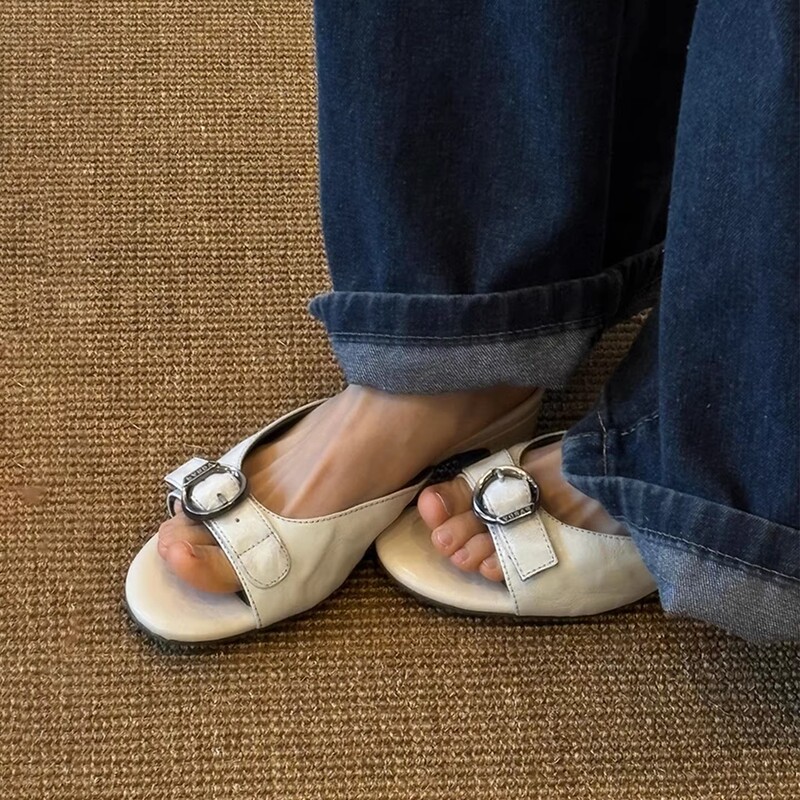 Soft Leather Version ~ French-Style Belt Buckle Slip-On Sandals for Women, Round Toe, Open Toe, High Heels, Chunky Heel Sandals Soft Leather Version ~ French-Style Belt Buckle Slip-On Sandals for Women, Round Toe, Open Toe, High Heels, Chunky Heel Sandals