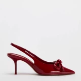 Zara, красные элегантные босоножки с бантиком на каблуке с низким вырезом с острым носком, коллекция весна 2025 года