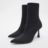 Zara, осенняя черная эластичная ткань, короткие сапоги с острым носком на каблуке-шпильке на каблуке, носки, 2023 года