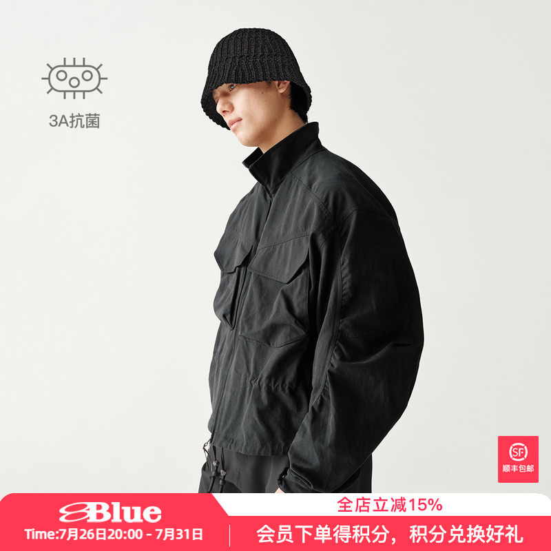 Lanqi Cotton Gauze Lightweight Breathable Antibacterial Jacket Autumn Outdoor Casual Short Wide Silhouette Stand Collar Work Jacket for Men Lanqi Cotton Gauze Lightweight Breathable Antibacterial Jacket Autumn Outdoor Casual Short Wide Silhouette Stand Collar Work Jacket for Men
