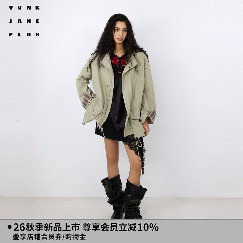 Vvnk Jane Plus2026 New Autum Style Plaid Patchwork Work Jacket for Women J630361001A