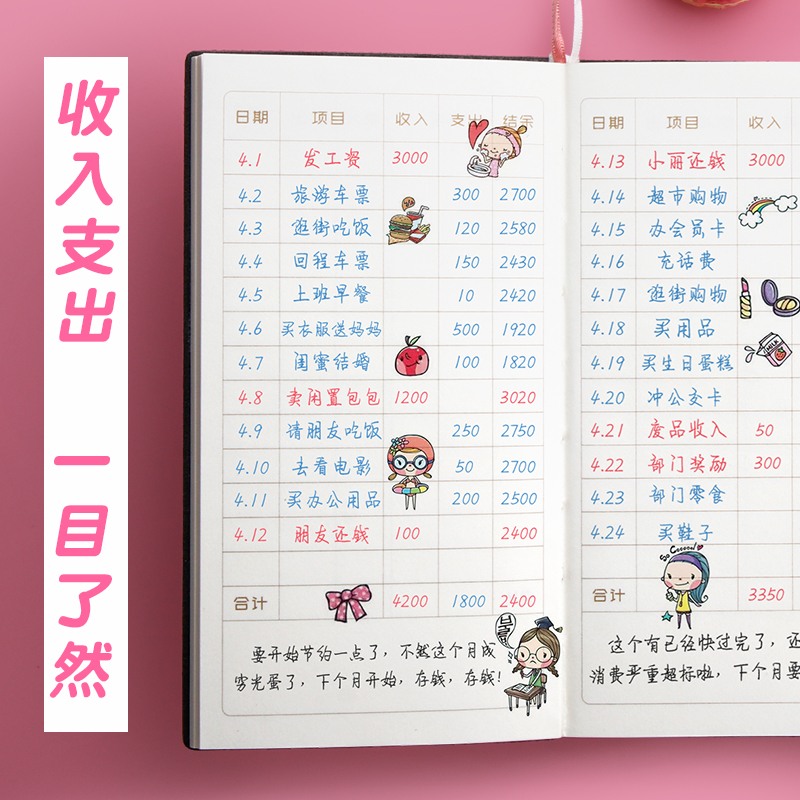 Pocket account detailed account cash journal account book family financial notebook cost book home daily expenses consumption record expenditure flow account book lazy little portable Korean girl cute