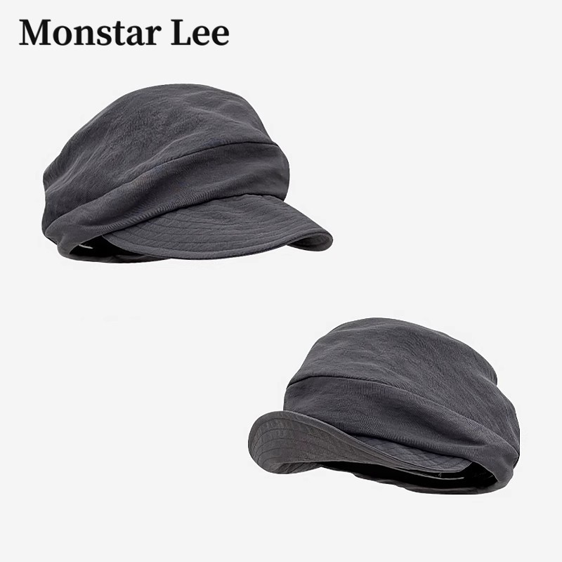 Monstar Lee日本设计师联名款复古褶皱云朵贝雷帽女夏鸭舌帽防晒