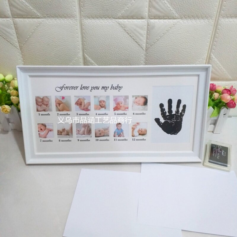 Amazon supplier baby 12 months photo frame hand foot print to remember child growth record photo frame hanging wall swing table-Taobao