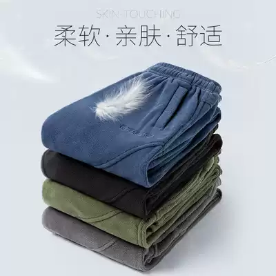 Autumn and winter velvet pants outdoor thick warm pants men's casual elastic waist pants loose straight women's sports pants