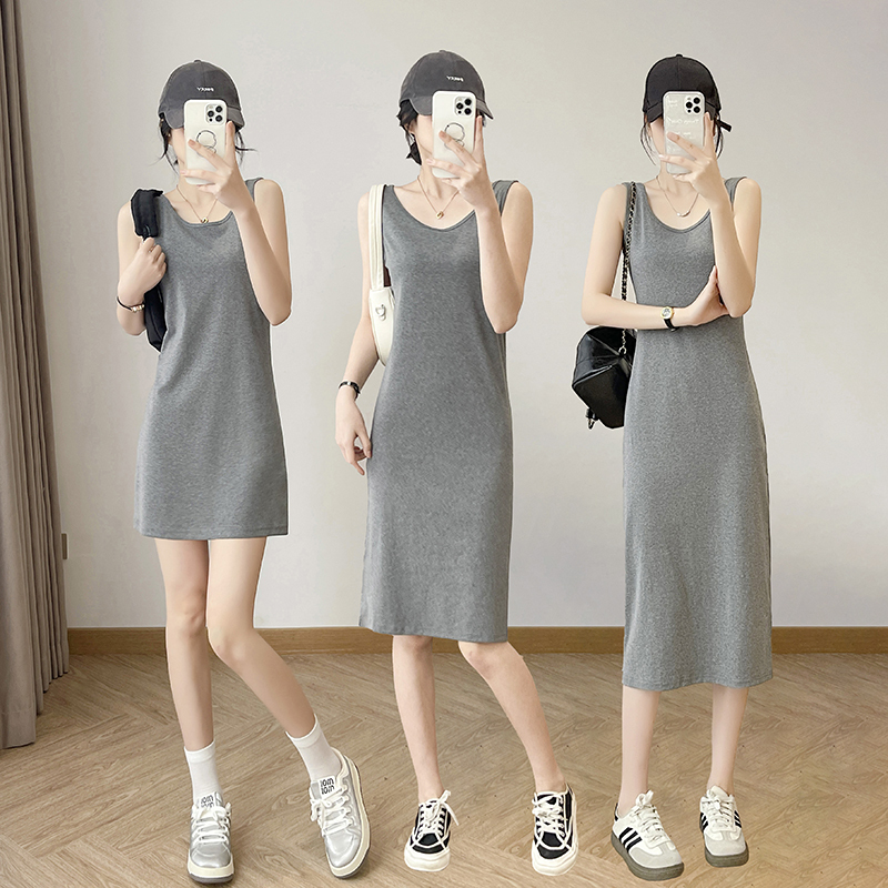 Gray Vest Slim-Fit Dress for Women 2026 Summer New Sleeveless Strap High-Waisted Mid-Length Dress Little Black Dress