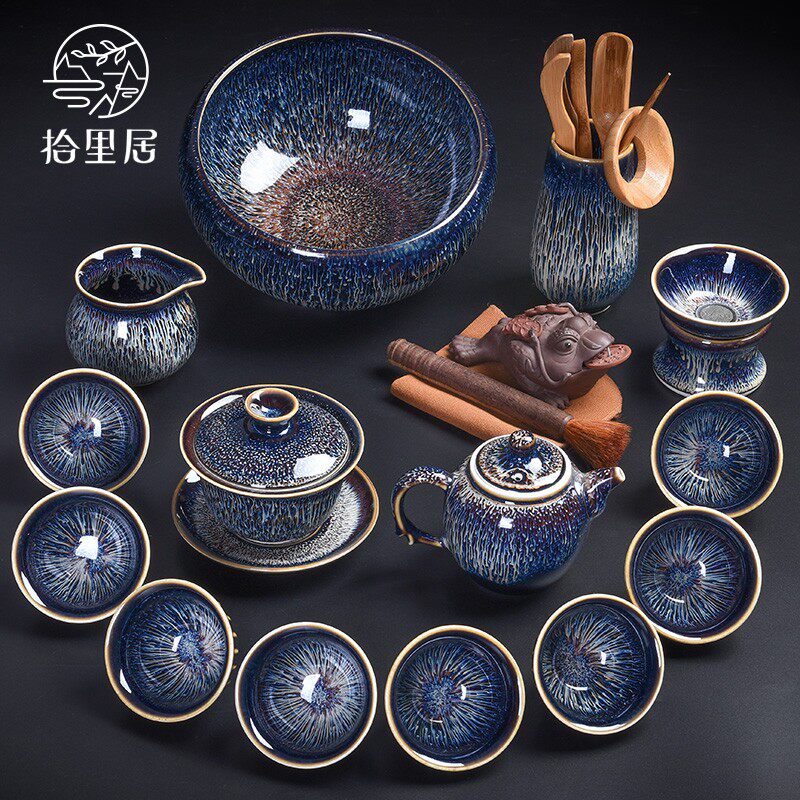Shiliju Jingdezhen Lan silk tea set set set home set of silver-inlaid starry Tea Teapot tea set