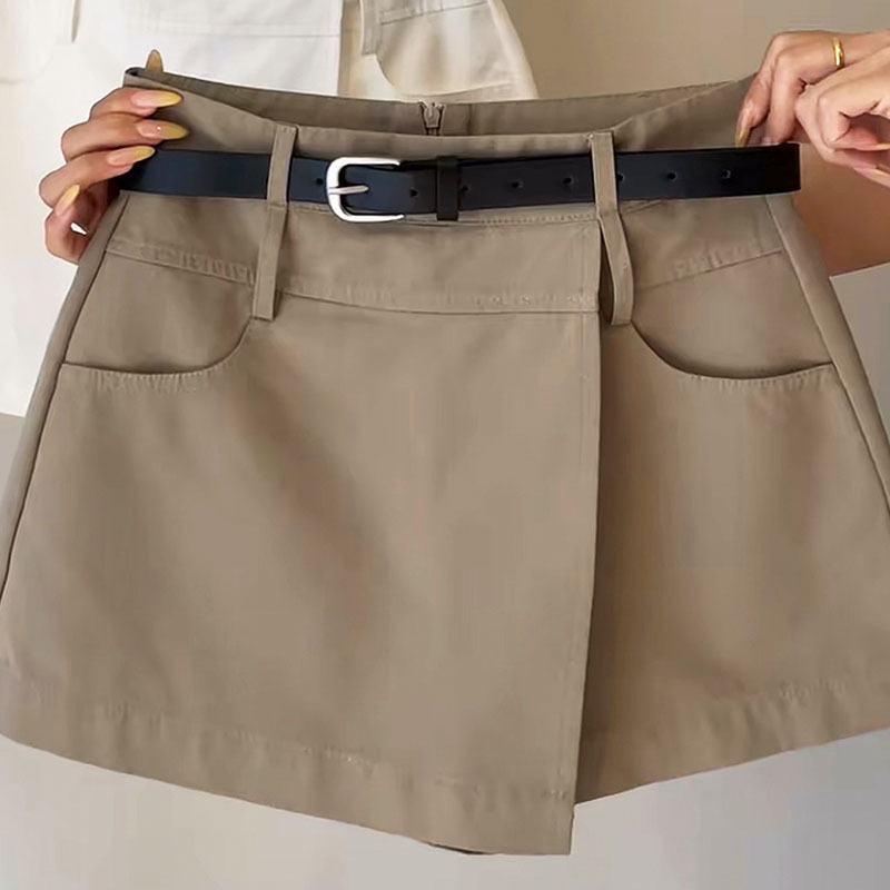 2026 Summer Short A-Line Skirt Straight Wide-Leg Pants Petite Short Skirt Pants Washed Cotton Elegant Slim Fit