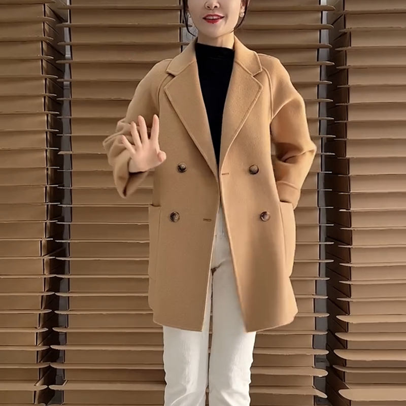 Double-Sided Fleece Coat for Petite Women, Autumn and Winter, High-End Short Loose Woolen Suit Woolen Jacket