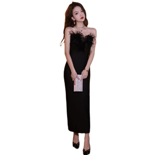 高端晚礼服女2025新款高级感高贵黑色抹胸宴会气质连衣裙轻奢小众