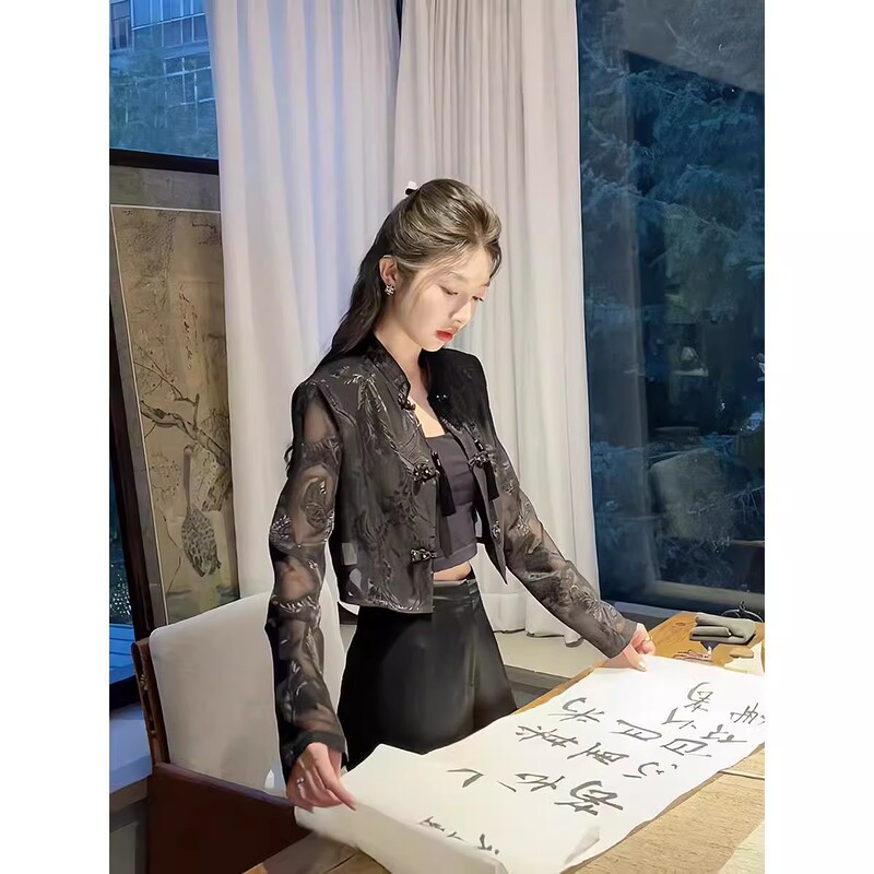 New Chinese Style Jacket for Women, Spring and Autumn Women's Clothing, Sun Protection Outerwear, Short Style, Niche Retro Tang Suit Blazer