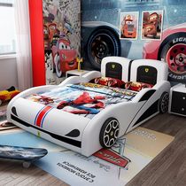 Children Car Beds Modern Minimalist Leather Beds Solid Wood Children Single Beds With Guardrails Boys Cartoon Sports Car Bed Customised