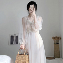 Dress 2021 New early autumn Womens Super fairy thin temperament goddess fan retro bubble sleeve long skirt