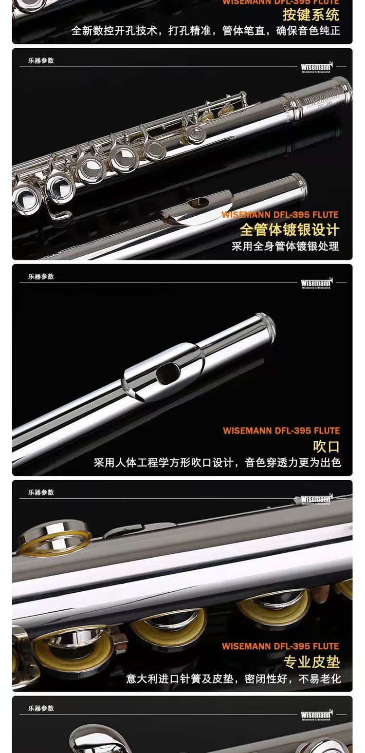 Nhạc cụ sáo Weisman DFL395 16 lỗ đóng lỗ C giai điệu E khóa tách màu trắng đồng mạ bạc thử nghiệm cho người mới bắt đầu - Nhạc cụ phương Tây trống điện tử roland
