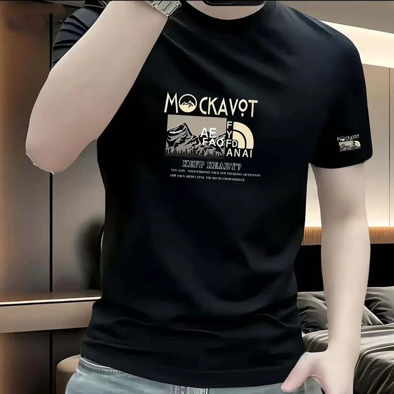 美式潮流重磅印花短袖男款2026夏季纯棉潮牌修身轻奢半袖上衣体恤
