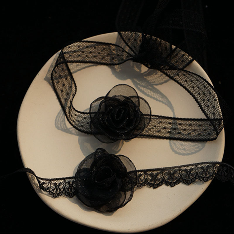 Neck Strap Silk Strap Item Ring Female Lace Lock Bone Chain Black Neck Ornament Neck Decoration Necklace Neck Accessories Nemesis Red Strap