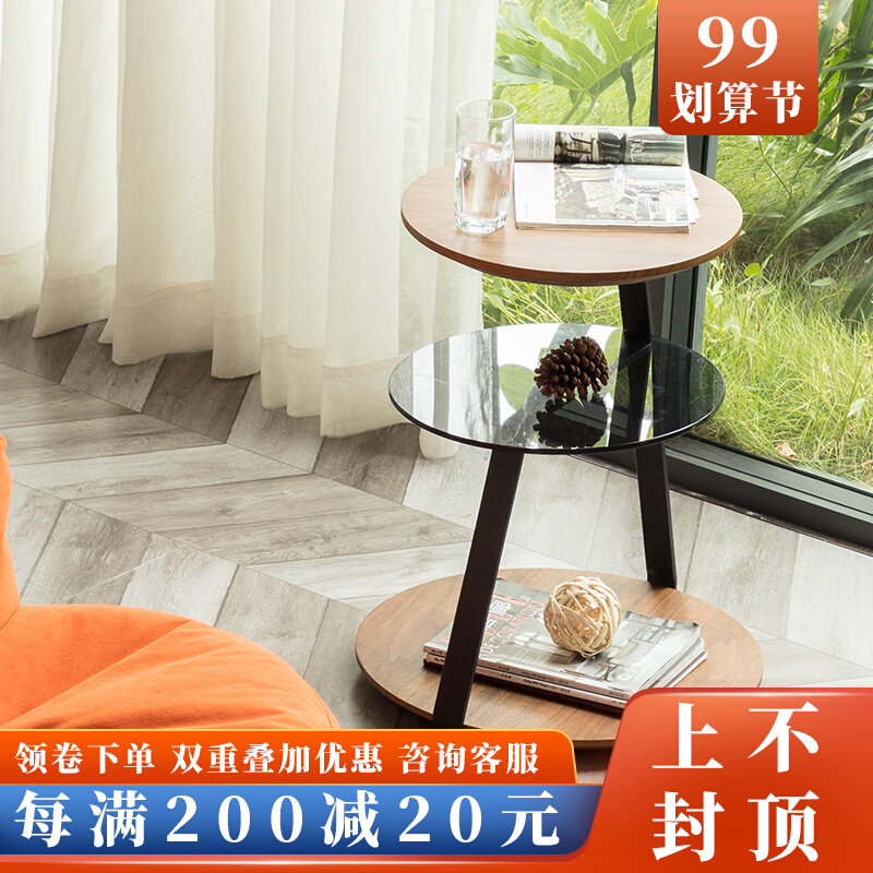 Triangular Nordic small coffee table Simple modern iron small side table Solid wood side table Creative function corner table ins style