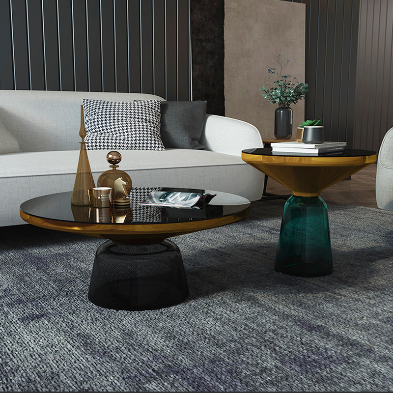 Nordic living room small side table round side table tempered glass surface light luxury small apartment living room coffee table side table combination
