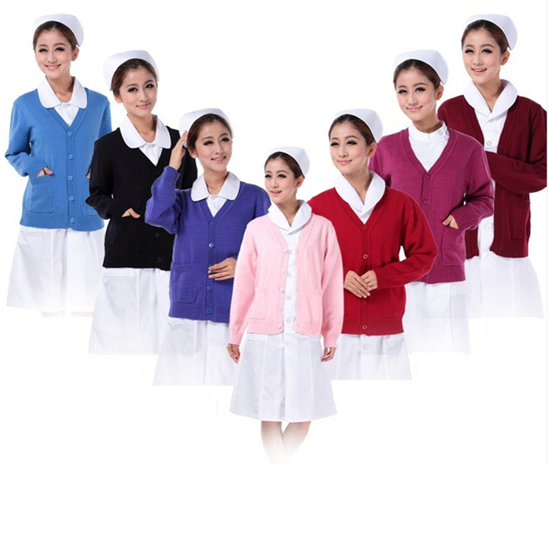 Nurse Sweater Female Knitwear Hooded Sweatshirt Doctor Cardiovert Coat External Hitch Hide Cyan Winter Warm Plus Suede Thickening