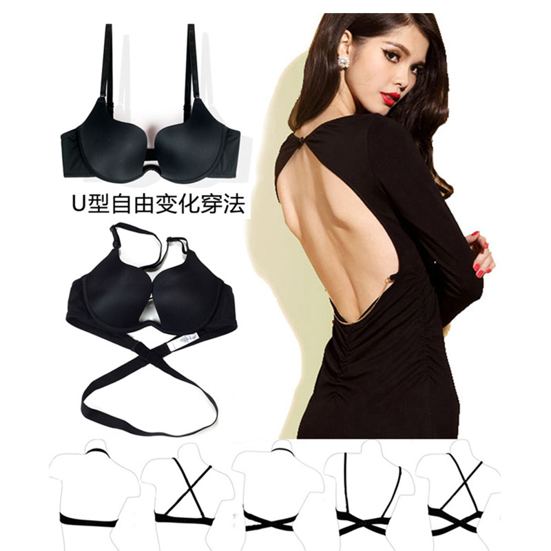 Underwear, beautiful back, sexy, fashionable, gathered, supported, back, cross, invisible, open back, all-match, deep V dress, bra, summer