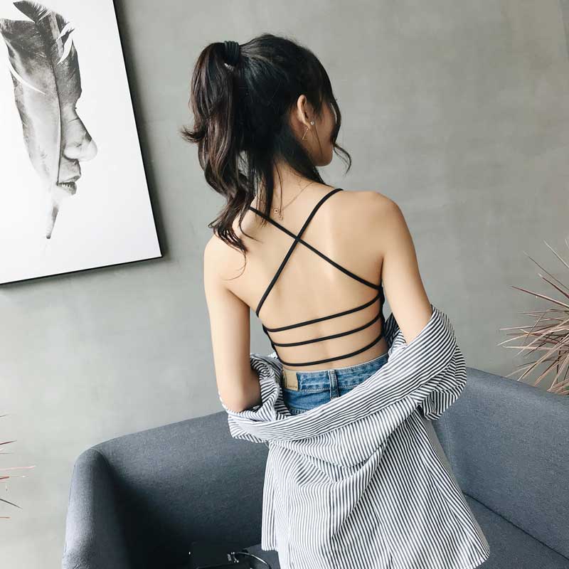 Tube top underwear women's ice silk thin camisole cross straps gathered on the support to prevent exposure sexy beautiful back wrap chest summer