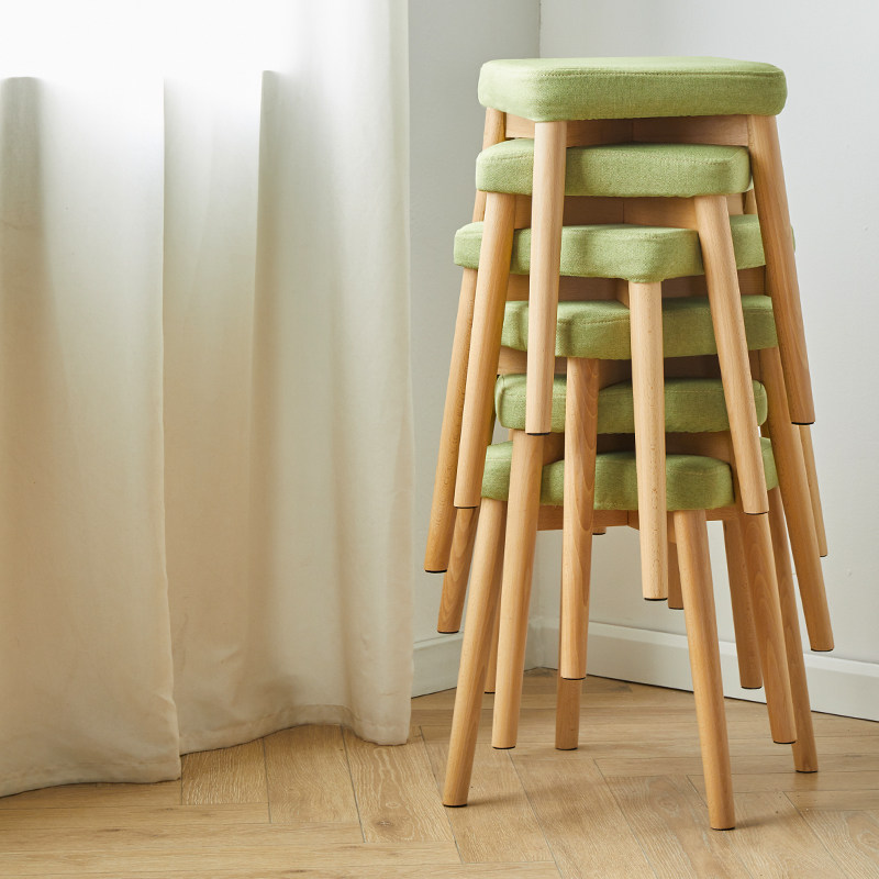 Nordic solid wood stool home dining room small chair dining table desk stool fabric makeup stool Japanese-style bench square stool