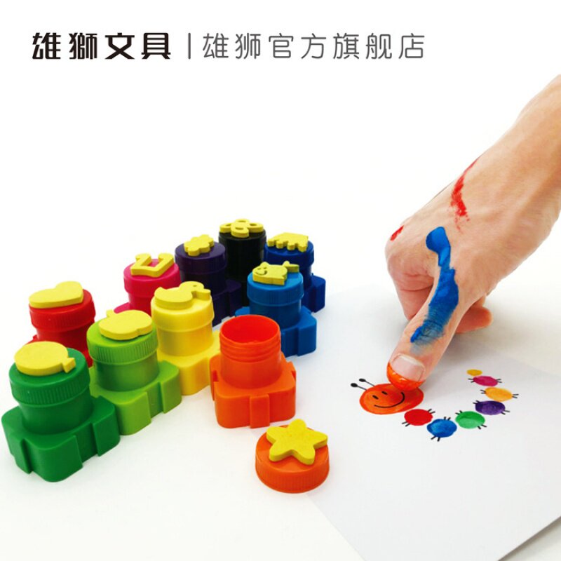 Male lion hand finger painted paint washable child drawing toddler baby graffiti 10 color suit with seal-Taobao