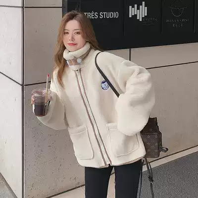 Little lamb coat women autumn and winter 2021 New Joker Korean loose cotton coat plus velvet thickened machine suit