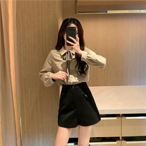 2020 autumn and winter new college style neckline webbing shirt female design sense niche western style all-match high-end shirt