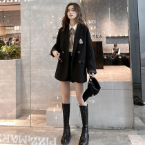 College windy black suit jacket Womens autumn winter 2021 new thickened jk small Inron Western suit suit