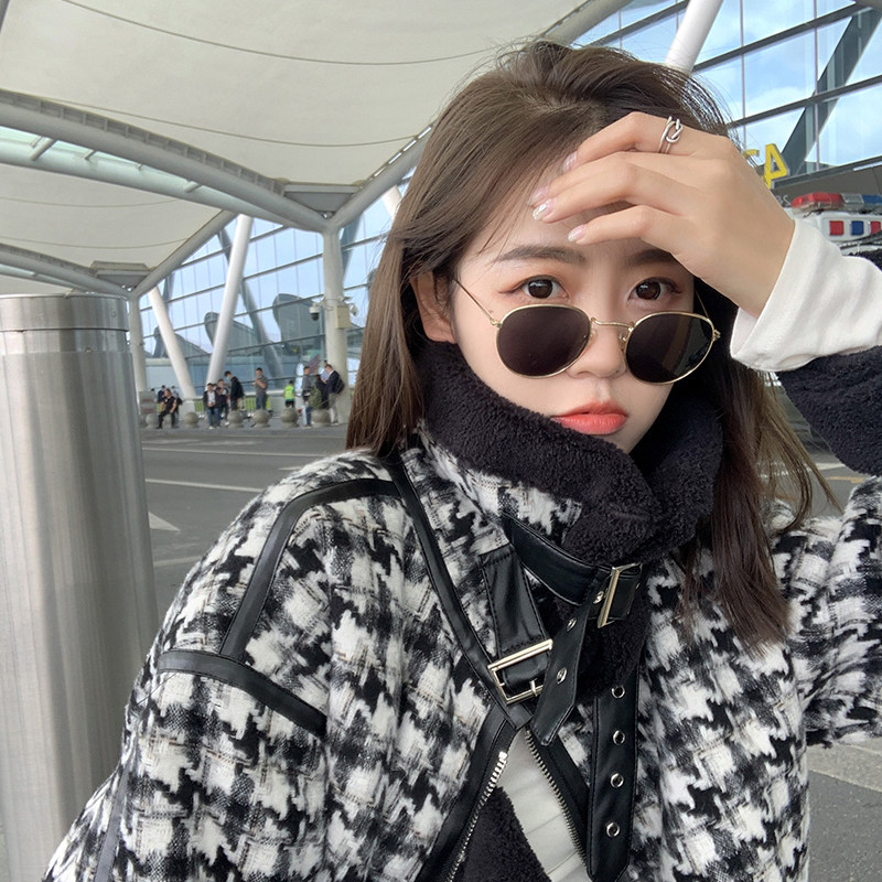 Thousands of birds Glamb wool coat female autumn winter 100 lap 2021 new Korean version easy to thicken and add velvety collar locomotive clothes