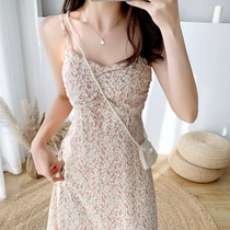 Fa-style first love broken flower harnesses even dress women Summer 2022 new small sub snowspun fish tail hitch bottom long dress