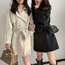 Black Windcoat Jacket Lady Autumn Winter 2021 New Small Sub Advanced Design Sensation Temperament Cashew Cashew Short big coat