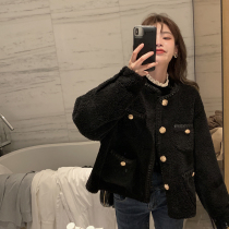Black small fragrant wind lamb wool coat female autumn winter 2021 new small sub advanced senses thickened and velvety short