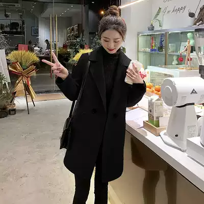 Hepburn small black woolen coat female 2021 new autumn and winter Korean loose Hong Kong style retro chic coat