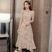 Snowspun broken flower harnesses one-piece dress Womens summer 2022 new small sub-tea hysteria first in-love hash-tailed long dress