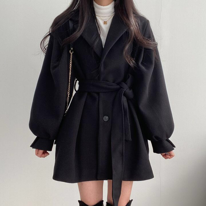 Black Short Woolen Coat for Women, Autumn and Winter 2026 New Style, Petite Waist-Cinching Trench Coat, High-End Mid-Length Coat Black Short Woolen Coat for Women, Autumn and Winter 2026 New Style, Petite Waist-Cinching Trench Coat, High-End Mid-Length Coat