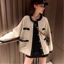 Plaid small fragrant wind jacket female autumn and winter 2021 new medium length small sub Korean style retro-style retro temperament famous