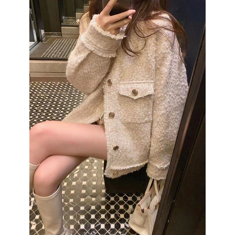French style famous yuan chic small fragrant wind jacket female autumn winter 2021 new small sub-high-sense fried street 100 lap blouses