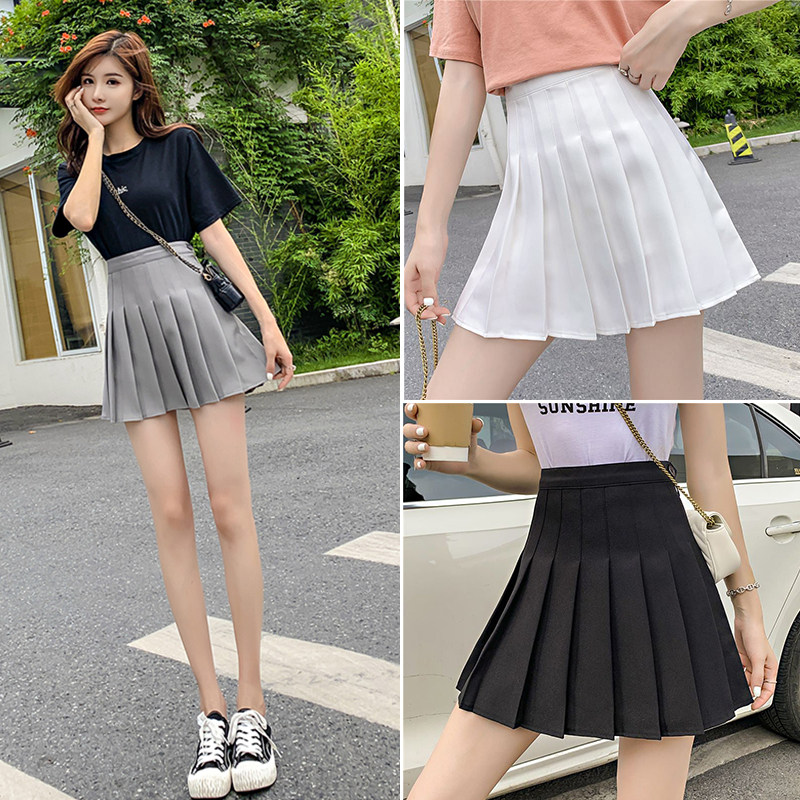 Black high waist dress female student anti-walking grey jk short skirt net red in sweet age reduction a word puffy skirt