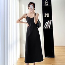 Black Harnesses One-piece Dress Woman Summer 2022 New Advanced Sensational Style Heben Wind Light Cooked Inside Hitch Bottom Long Dress