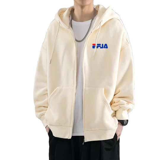 Authentic Hui Feile Hooded Sweatshirt for Men, Spring and Autumn, 100% Pure Cotton, Heavyweight Loose Top, Winter Fleece-Lined Cardigan Jacket