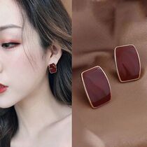 New Years ear decoration Wine Red Superior Earrings Nail Minimis Lukewarm Wind Silver Needle Temperament Retro Port Wind 2022 New Tide