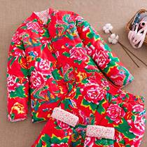 Northeast Great Flower Cotton Padded Jacket Woman Pure Cotton Bouquet Cotton Pants Suit Handmade Winter Great Bouquet Ethnic Wind Jacket Cotton Coat Big Code
