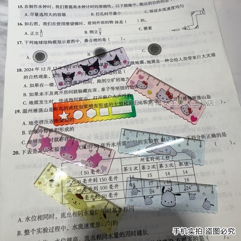 Sanrio 6cm Palm-Sized Ruler, Multi-Functional Mini Scale, Transparent Acrylic, High-Quality Wave-Shaped Ruler