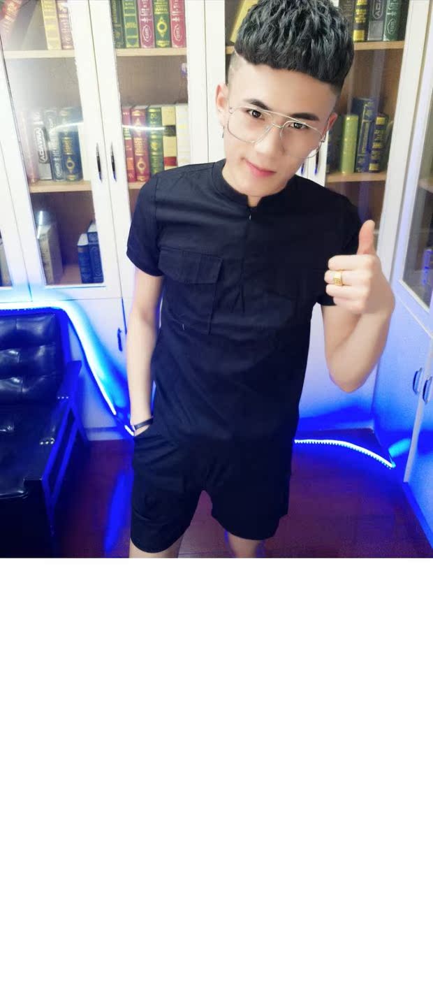 2018 lưới đỏ tay ngắn nam tinh thần quần short nam phù hợp với người xã hội nửa tay áo một bộ quần áo mùa hè thủy triều quần đùi