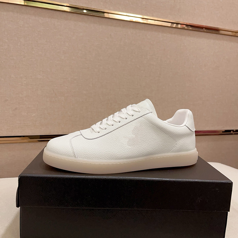 Genuine Leather Men's Flat Sneakers Breathable Triangle Logo Sports Casual Fashion Trendy 2024 Summer European Style Comfortable