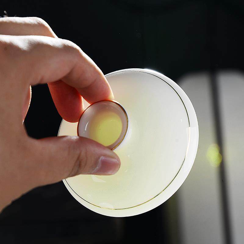 Suet jade cover bowl with lid white porcelain gold-painted cover bowl with single lid and three-color lid bowl tea bowl teacup lid with ceramic cover