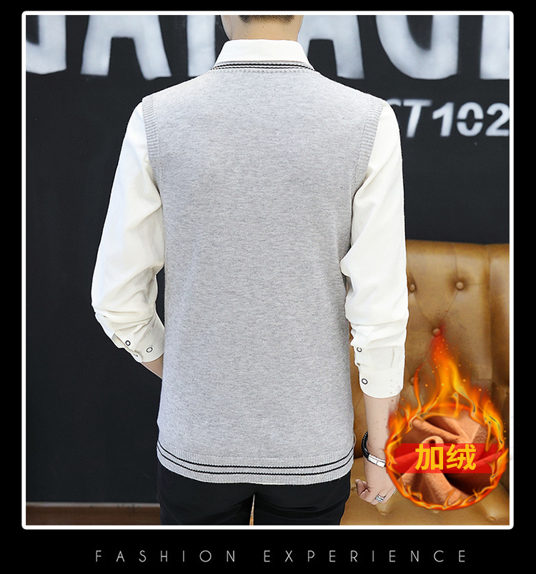 Áo len nam mùa xuân và mùa đông cộng với áo len dày nhung ấm áp áo vest không tay vest cổ chữ V áo len cardigan nam